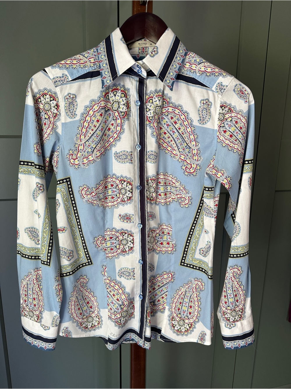 Etro Light Blue and White Paisley Button-Down Shirt